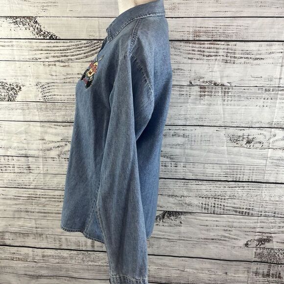 Vintage Ladies Hard Rock Cafe Cancun Shirt size Large Denim Jean Casual Guitars - Picture 7 of 9